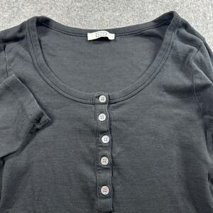 AYR‎ High Roller Henley Womens Shirt Large Black Ribbed Pima Cotton